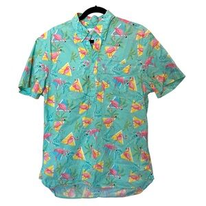 Chubbies Retro 100% Cotton Polo In Hawaiian Flamingo Print Size Medium.